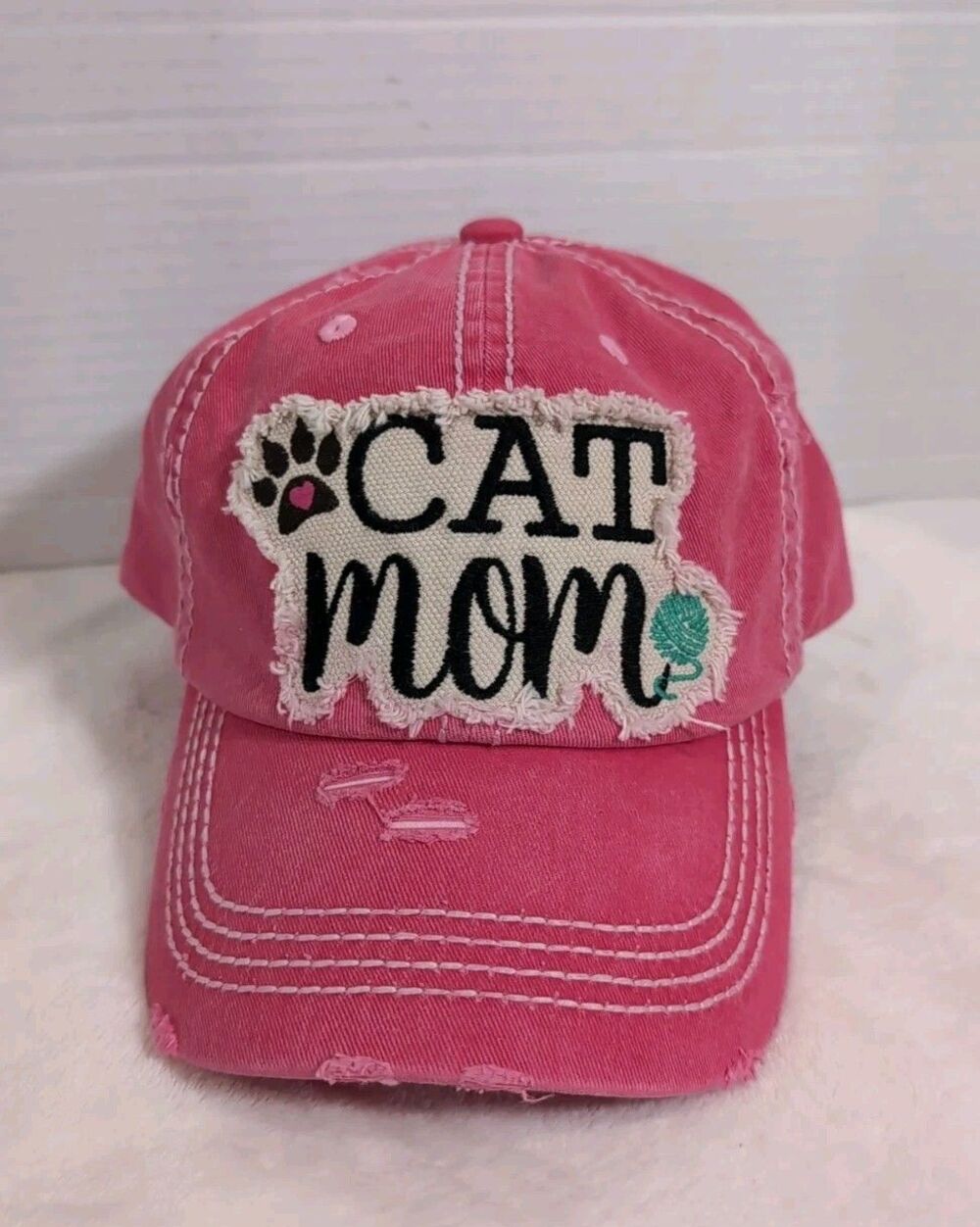 CAT MOM CAP/HAT PINK DISTRESSED COTTON ADJUSTABLE ADULT ONE SIZE NWOT